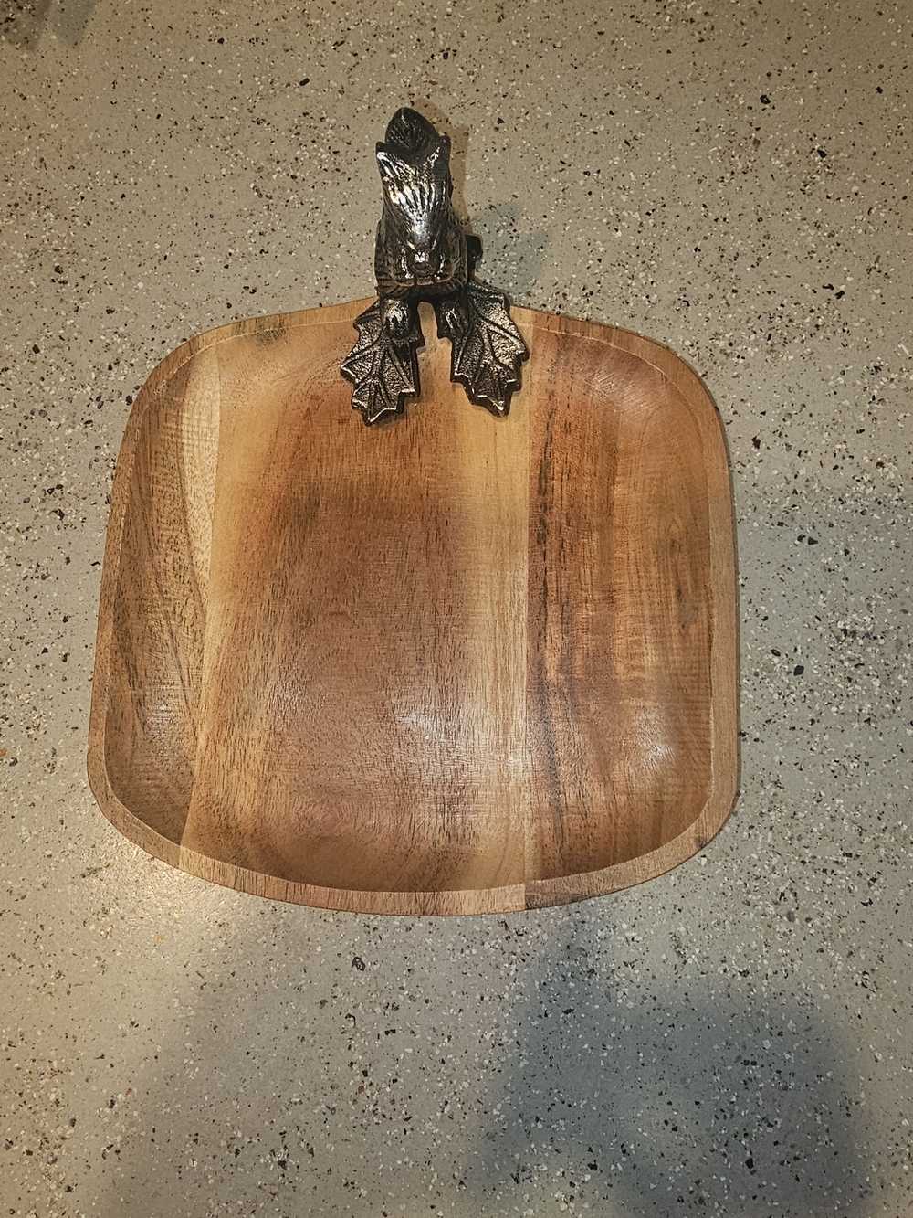 Wood Serving Tray with Decorative Squirrel Handle - Brown